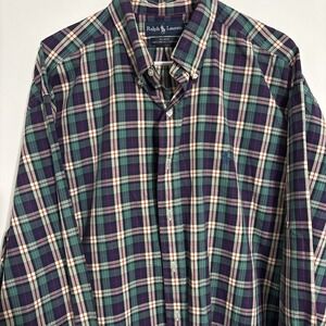Polo Ralph Lauren Men's Long Sleeve Plaidpurple and Green Xl Button Down